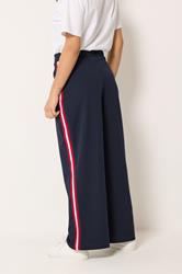 M&Co Petite Navy Blue Side Stripe Wide Leg Trousers | M&Co 2
