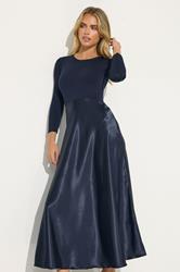 PixieGirl Petite Navy Blue Satin Skirt Maxi Dress | PixieGirl 2