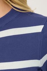 PixieGirl Petite Women's Navy Blue Knitted Stripe Jumper | PixieGirl 4