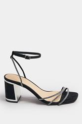 Silver Asymmetric Diamante Block Heel Sandals In Standard Fit | Yours Clothing 2