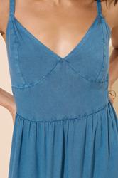 PixieGirl Petite Women's Blue Acid Wash Tie Back Tiered Dress | PixieGirl 5