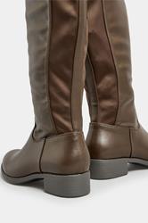 Chocolate Brown PU Stretch Heeled Knee High Boots In Wide E Fit & Extra Wide EEE Fit 4