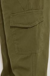 PixieGirl Petite Women's Khaki Green Cuffed Cotton Cargo Trousers | PixieGirl 4
