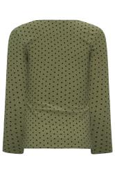 Petite Khaki Green Square Neck Spot Print Long Sleeve Top | PixieGirl 8