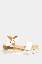 Plus Size White & Brown Buckle Platform Espadrille Wedge Heels | Yours Clothing 3