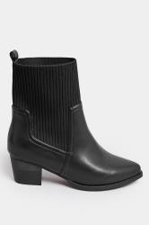 Yours Black Sock Top Line Western Heeled Boots In EEE Fit 3