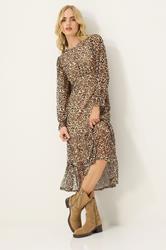 PixieGirl Petite Women's Beige Brown Leopard Print Mesh Tiered Dress | PixieGirl 2