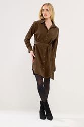 PixieGirl Petite Women's Chocolate Brown Cord Belted Midi Dress | PixieGirl 2