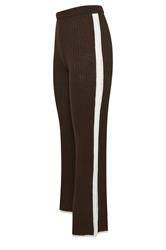 PixieGirl Petite Women's Chocolate Brown Knitted Side Stripe Trousers | PixieGirl 2