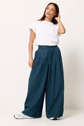 PixieGirl Petite Women's Blue Cotton Pleat Front Wide Leg Jeans | PixieGirl 3