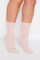 2 Pack Pink & Grey Ribbed Slub Boot Socks | Yours Clothing 2