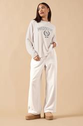 PixieGirl Petite Women's Ivory White Fleece Wide Leg Trousers | PixieGirl 2