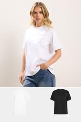 PixieGirl Petite Women's 2 PACK Black & White Oversized T-Shirt | PixieGirl 1