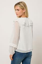 M&Co Petite Ivory White Dobby Ruffle Blouse | M&Co 4