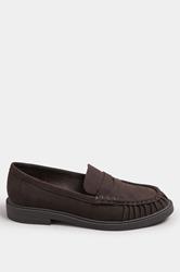 Chocolate Brown Faux Suede Ruched Front Loafers In Extra Wide EEE Fit | Yours Clothing 3