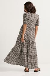 PixieGirl Petite Women's Brown Gingham Tiered Maxi Dress | PixieGirl 3