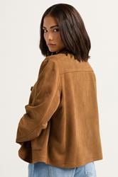 PixieGirl Petite Women's Camel Brown Suedette Patch Pocket Jacket | PixieGirl 3