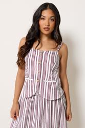 PixieGirl Petite Women's Burgundy Red Stripe Button Cami Top | PixieGirl  3