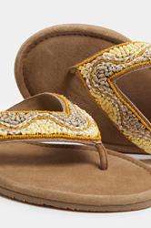 Natural Brown Faux Suede Beaded Sandals In Extra Wide E Fit | Yours Clothing 5