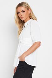 PixieGirl Petite Women's White Woven Twist Front Top | PixieGirl 1