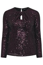 M&Co Petite Purple Sequin Twist Neck Keyhole Detail Top | M&Co 6