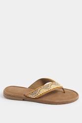 Natural Brown Faux Suede Beaded Sandals In Extra Wide E Fit | Yours Clothing 2