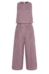 PixieGirl Petite Women's Set Burgundy Red Gingham Cotton Top & Wide Leg Trousers | PixieGirl 5