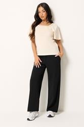 PixieGirl Petite Women's Black Wide Leg Scuba Trousers | PixieGirl 3