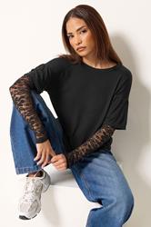 PixieGirl Petite Women's Black Lace Sleeve T-Shirt | PixieGirl 3