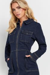 PixieGirl Petite Women's Indigo Blue Zip Denim Midi Dress | PixieGirl 4