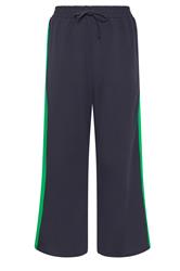 M&Co Petite Navy Blue & Green Wide Leg Side Stripe Trousers | M&Co 6