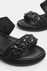 Black Diamante Stone Embellished Sandals In Extra Wide EEE Fit | Yours Clothing 5