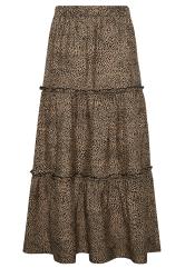 PixieGirl Brown Animal Print Tiered Maxi Skirt | PixieGirl 7