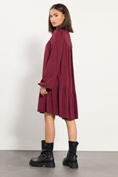 PixieGirl Petite Women's Dark Red Button Smock Midi Dress | PixieGirl 3