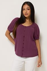 M&Co Petite Berry Purple Crinkle Short Sleeve Blouse | M&Co 3