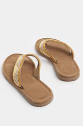 Natural Brown Faux Suede Beaded Sandals In Extra Wide E Fit | Yours Clothing 4