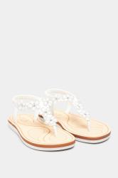 White PU Diamante Flower Sandals In Wide E Fit & Extra Wide EEE Fit | Yours Clothing 2
