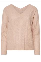PixieGirl Petite Women's Blush Pink Cable Knit V-Neck Jumper | PixieGirl 5
