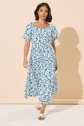 PixieGirl Petite Women's White Seashell Graphic Puff Sleeve Midi Dress | PixieGirl 4