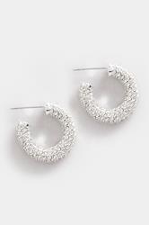 Silver Tone Chunky Diamante Hoop Earrings | Yours Clothing 2