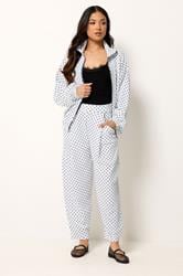 PixieGirl Petite Women's White Polka Dot Crinkle Barrel Leg Trousers | PixieGirl 4