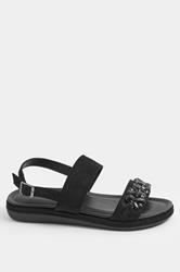 Black Diamante Stone Embellished Sandals In Extra Wide EEE Fit | Yours Clothing 2