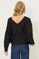 PixieGirl Petite Women's Black Knitted V-Neck Jumper | PixieGirl 3