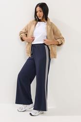 PixieGirl Petite Women's Navy Blue Side Stripe Wide Leg Trousers | PixieGirl 3