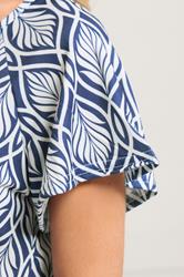 M&Co Petite Navy Blue Leaf Print Scoop Neck Top | M&Co 2
