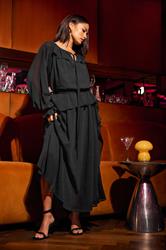 PixieGirl Petite Women's Black Chiffon Frill Tie Waist Maxi Dress | PixieGirl 1