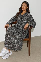 PixieGirl Petite Women's Black & Brown Floral Midaxi Dress | PixieGirl 2