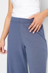 PixieGirl Petite Womens Blue Ribbed Wide Leg Trousers | PixieGirl 4
