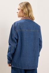 PixieGirl Petite Women's Denim Blue Cord Collar Jacket | PixieGirl 3
