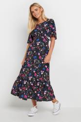M&Co Petite Black Floral Print Flutter Sleeve Dress | M&Co 3